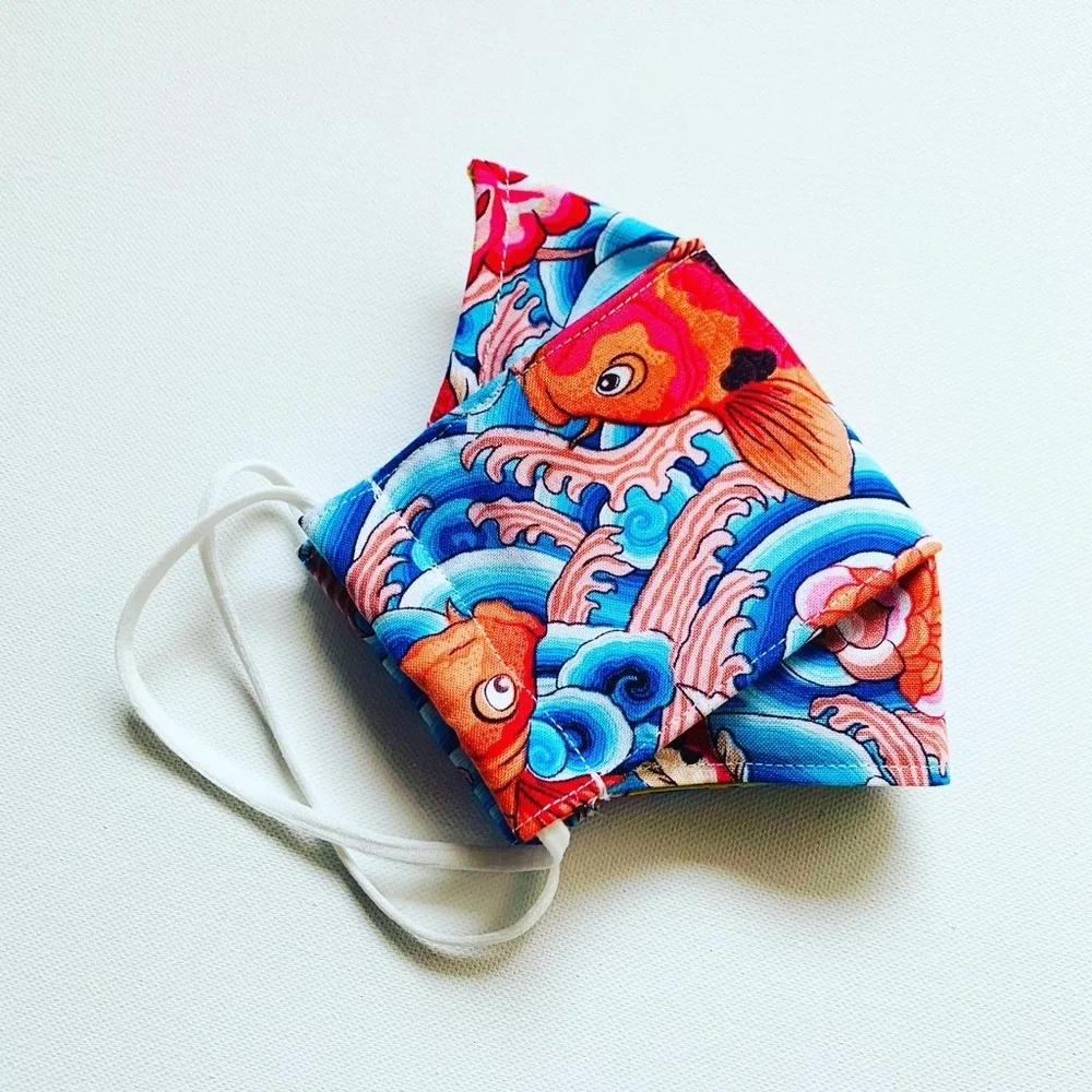 NEW Handmade Koi Fish Print 3D Face Mask in Blue